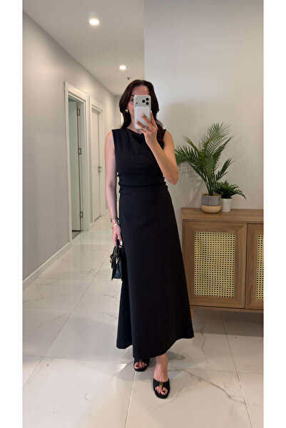 BİRCANÇİL Μαύρο φόρεμα CS Golges με λεπτομέρεια με κορδόνια στα πλαϊνά