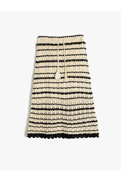 Koton Openwork Midi Skirt with Tie Detail