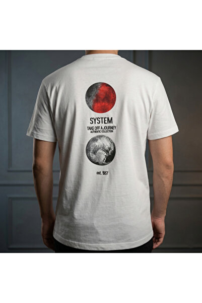 Erkek Regular Sırt Baskılı Nakışlı Bisiklet Yaka %100 Pamuk T-shirt
