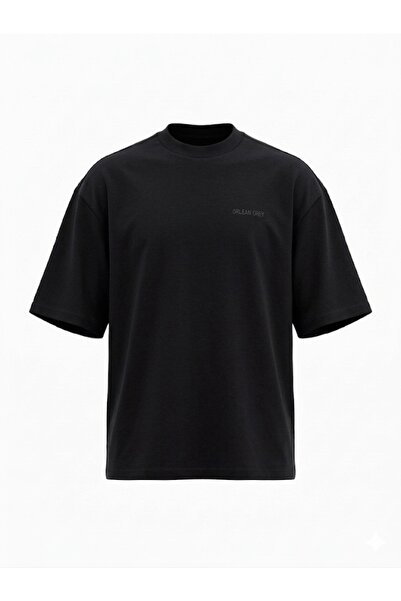 Erkek Oversize Sırt Baskılı Nakışlı Bisiklet Yaka %100 Pamuk T-shirt