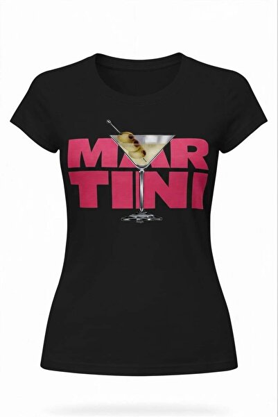 Miss Poem Γυναικείο μαύρο μπλουζάκι με στάμπα Martini και κοντά μανίκια