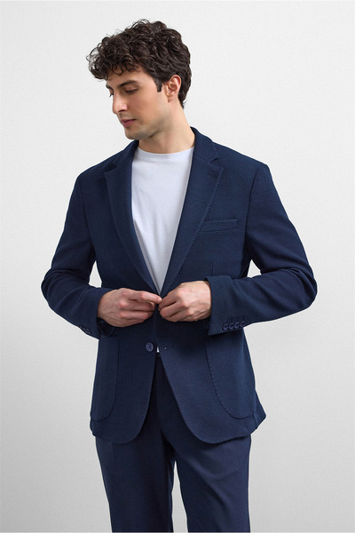 Back And Bond Lacivert Slim Fit Mono Yaka Ceket