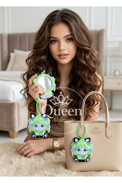 QUEEN AKSESUAR 2 in 1 Cute Anime Cat Girl Child Hanging Mirror Keychain Bag A...
