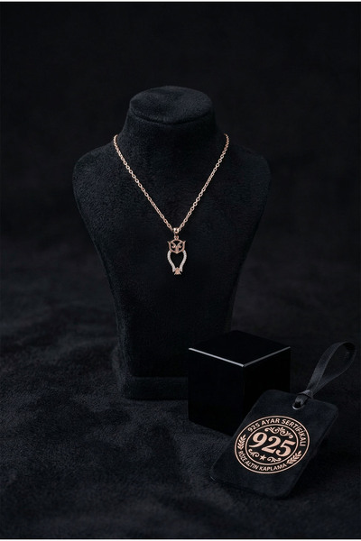 Roza Silver 925 Ayar Zirkon Taşlı Rose Minimal Baykuş Gümüş Kolye