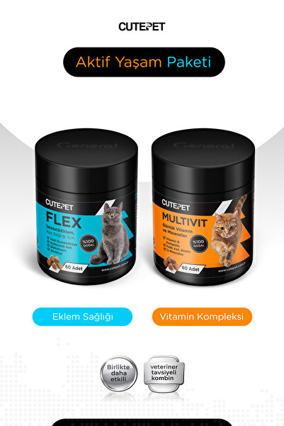 CutePet Kedi Aktif Yaşam Paketi - Eklem Sağlığı Destekleyici & Multivitamin Seti
