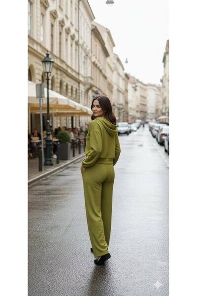 Wear Up طقم نسائي مكون من سترة طويلة الأكمام بقلنسوة وبنطلون