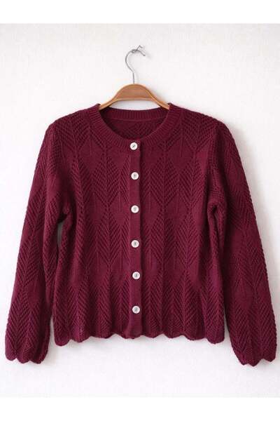 Retrobird Perforated Spring Cardigan Women's Burgundy
