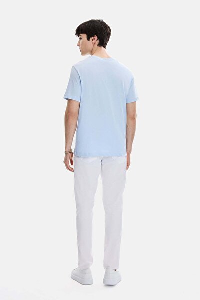 Back And Bond Blue Regular Fit Knitted Crew Neck T-Shirt