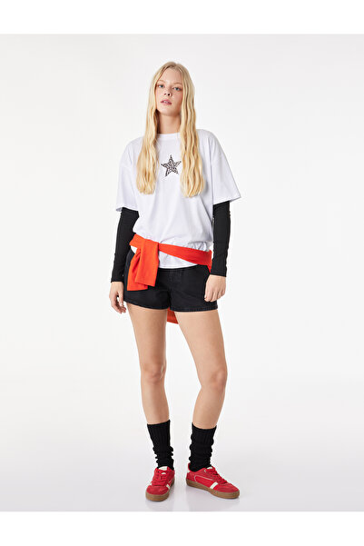 Koton Κανονικό βαμβακερό σορτς τζιν με κουμπιά στη μέση, άνετη εφαρμογή