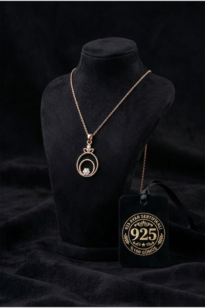 Roza Silver 925 Ayar Zirkon Taşlı Rose Çiçekli Halka Gümüş Kolye