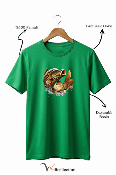 WİDİ Μπλουζάκι Unisex Fisherman Carp Fish με στάμπα, 100% βαμβακερό, με λαιμό...