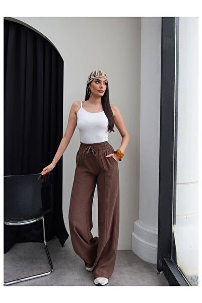 ESRAHELVACI Παντελόνι με διακοσμητική ραφή μπροστά και κορδόνια στη μέση