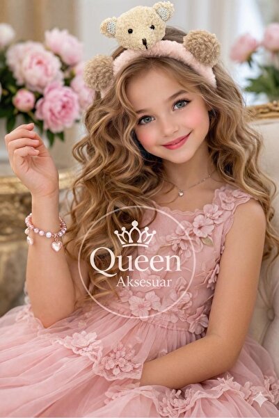 QUEEN AKSESUAR Χαριτωμένη βελούδινη κορώνα με φιγούρα αρκουδάκι, παιδική κορώ...