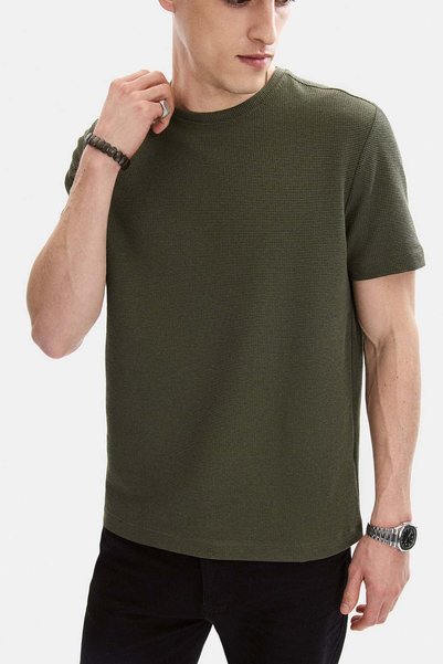 Back And Bond Khaki Regular Fit Knitted Crew Neck T-Shirt