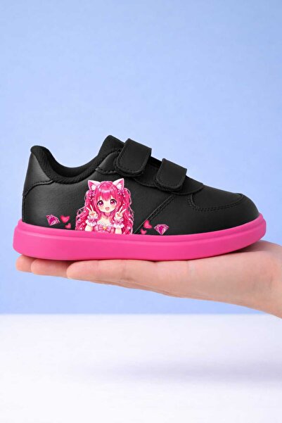 amazoondesing Crno-ružičaste slatke sportske cipele za devojčice sa anime pri...