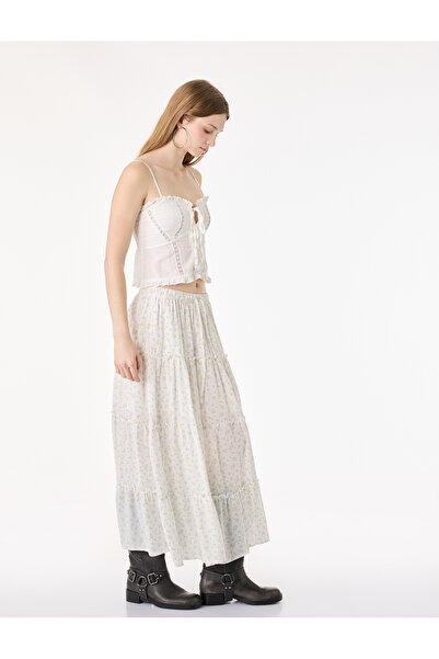 Koton Μακριά φλοράλ φούστα από βισκόζη με βολάν και κορδόνια στη μέση