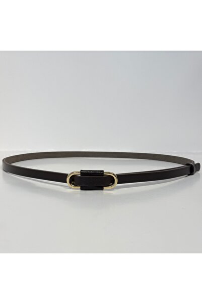 DERİMAY Stylish Minimal Design Brown Thin Belt with Gold Buckle
