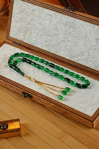 dergah tesbih Ασημί-χρυσό σχέδιο κάψουλας, μοντέλο πράσινου χαρέμι, κεχριμπάρ...