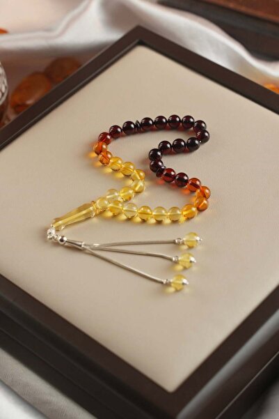 dergah tesbih Ankle Length Filtered Color Drop Amber Silver Design Prayer Bea...