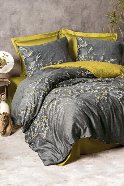Cotton Box طقم غطاء لحاف مزدوج من الساتان ليبي جرين
