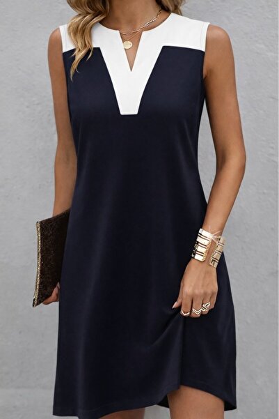 Wear Up Γυναικείο φόρεμα με λουράκια και λαιμόκοψη V, δίχρωμο, κοντό, από βισ...