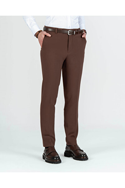 TerziAdemAltun İtalyan stil slim fit erkek kumaş pantolon kahverengi T14565