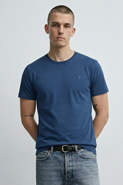 MATERIAL Ανδρικό άνετο βαμβακερό κοντομάνικο μπλουζάκι σε μπλε χρώμα