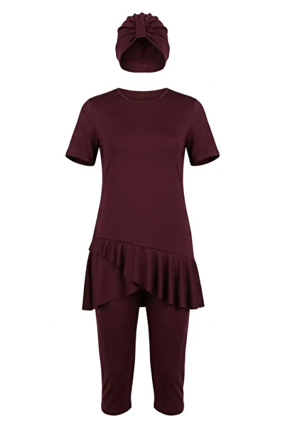 sefamerve Μαγιό πισίνας με βολάν και κοντά μανίκια 2611-09 Βουργουνδία