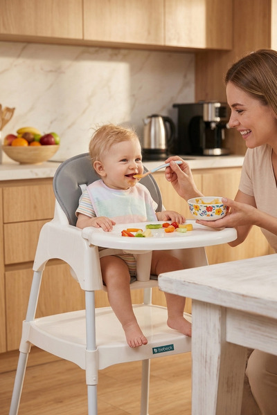 Bebeck Çalışma Masalı Tabureli Pedli 3in1 Mama Sandalyesi Beyaz