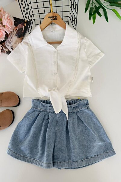 Minigimin Cicileri Μικρό παιδικό σετ με λινό πουκάμισο και τζιν σορτς με λεπτ...