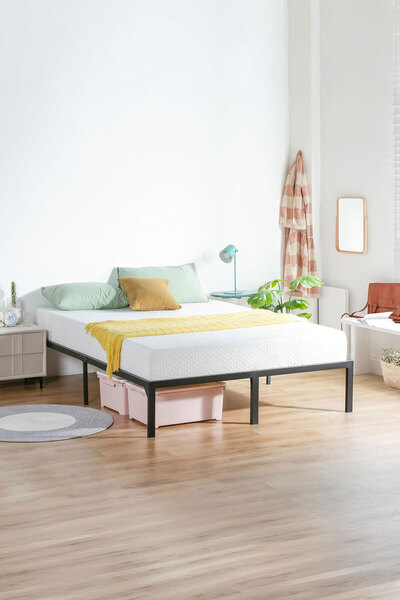Yanara Metal Bed Frame: Simple, heavy-duty single platform with under-bed storage.