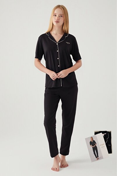 Pierre Cardin Women's Short-Sleeved Buttoned Pajama Set – Soft Textured Comfo...