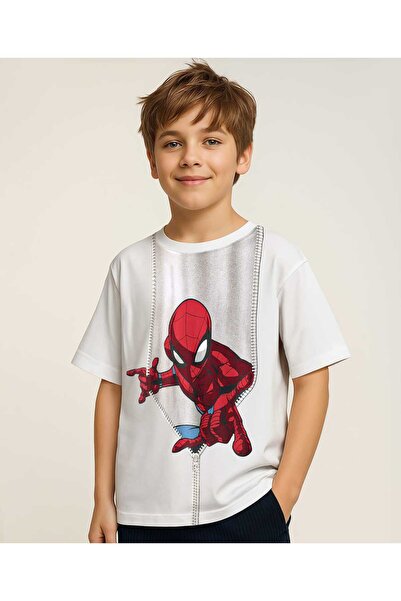 Pine Kids Marvel تي شيرت من نسيج الجيرسيه ذو أكمام نصفية مع طباعة سبايدرمان -...