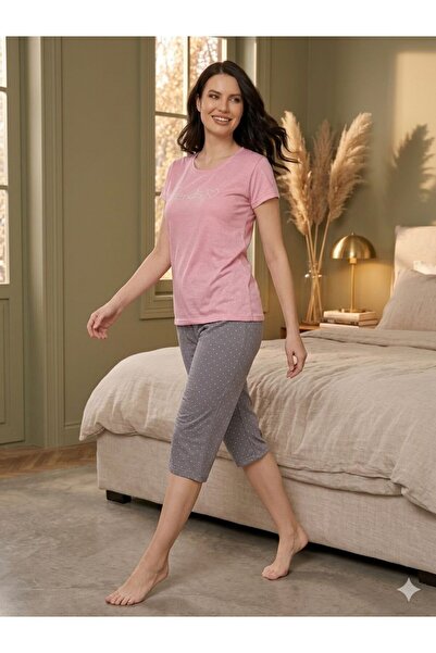 PİJALİNA Γυναικείο Σετ Πιτζάμες με Κοντά Μανίκια – Τοπ με Στάμπα και Κάτω Μέρ...