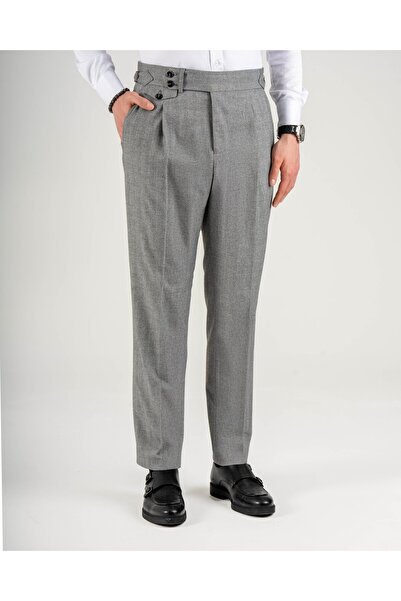 TerziAdemAltun İtalyan stil slim fit bel detaylı erkek pantolon gri T14917