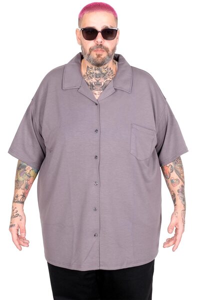 ModeXL Cămașă Mode XL Plus Size cu guler Apas și mânecă scurtă U26380 FUME