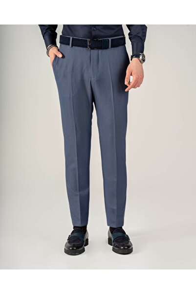 TerziAdemAltun Italian Style Slim Fit Men's Trousers with Waist Detail Indigo...
