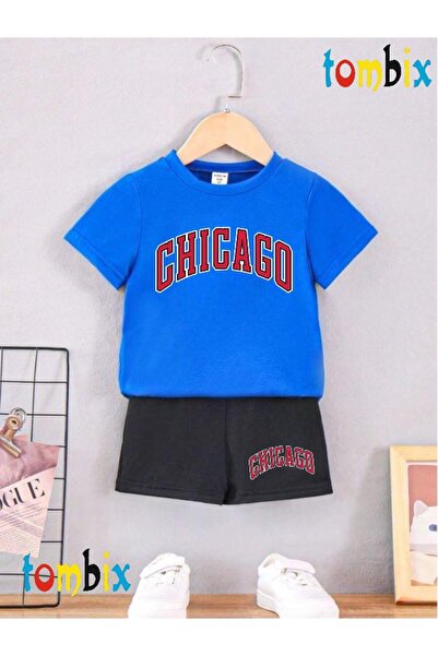 tombix Chicago Red Printed T-Shirt Shorts Summer Children's Set