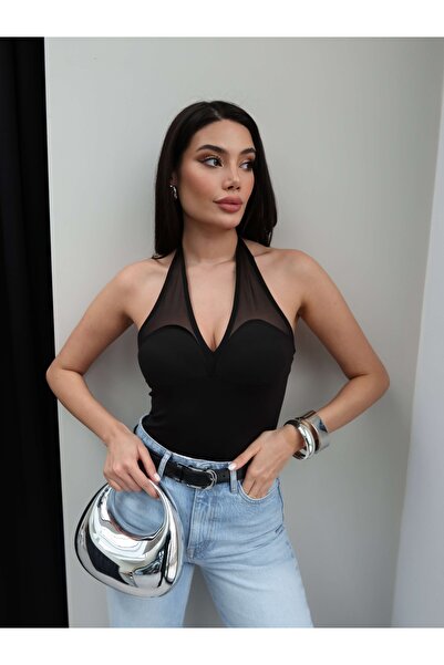 ESRAHELVACI Κορμάκι με λεπτομέρεια από τούλι και λαιμόκοψη halter