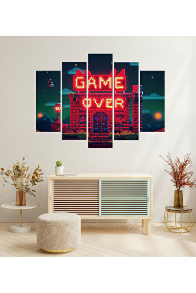 tablomaxtbx 5 Parça Game Over Pixel Oyun Temalı Gaming Dekoratif Oda Salon Du...