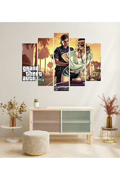 tablomaxtbx 5 Parça GTA Beş Oyun Temalı Gaming Dekoratif Oda Salon Duvar Oyun...