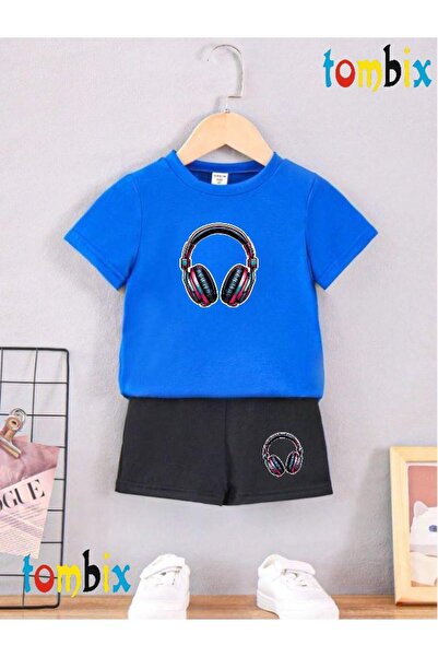 tombix Headphones Visual Printed T-Shirt Shorts Summer Children's Set