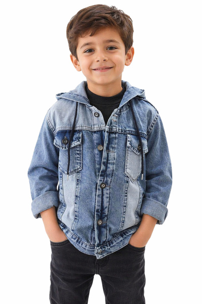 İrem Çocuk Giyim Boy's Blue Color Denim Jacket with Button Closure and Pocket...