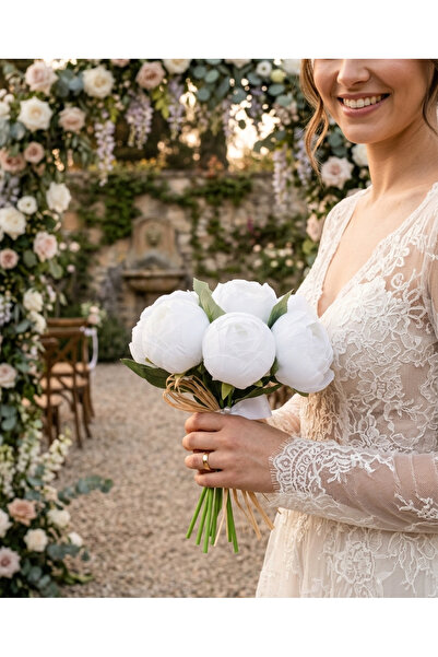 YASİMA Yapay Beyaz Şakayık Gülü Özel Gün Nişan Nikah Çiçeği