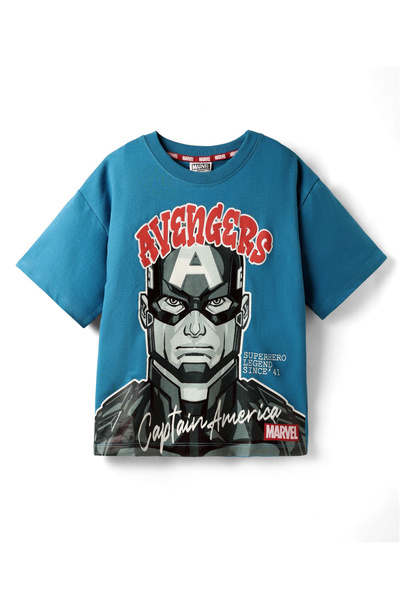 Pine Kids Marvel Terry Knit Half Drop Shoulder Sleeves Oversized T-Shirt Capt...