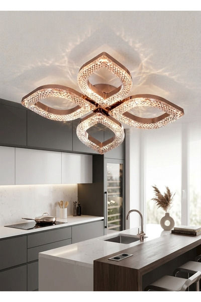 Lzy Avize Store Kristal Damla 4’lü Gold Avize 3 Renk – Salon, Yemek Masası, M...
