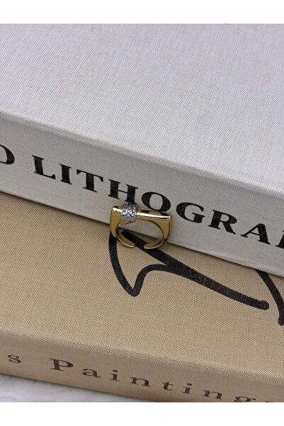 Hedef Bijuteri Gold Color Square Cut Spiral Zircon Stone Special Series Adjus...