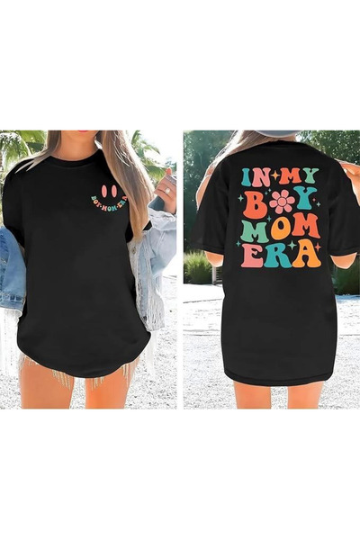Generic Brand Tricou cu imprimeu cu mânecă scurtă cu guler rotund - negru
