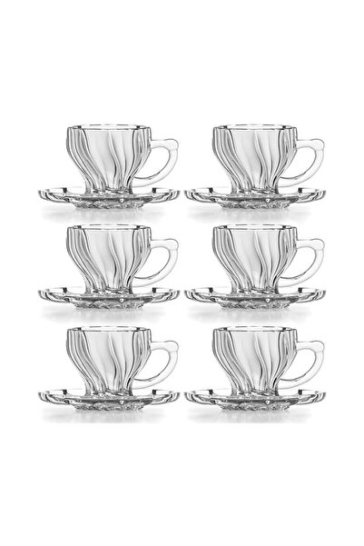 Generic Glass Tea Cups with Saucers - 6 set - 210ml - Espresso Coffee, Turkis...