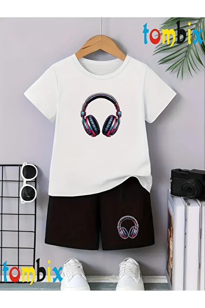 tombix Headphones Visual Printed T-Shirt Shorts Summer Children's Set
